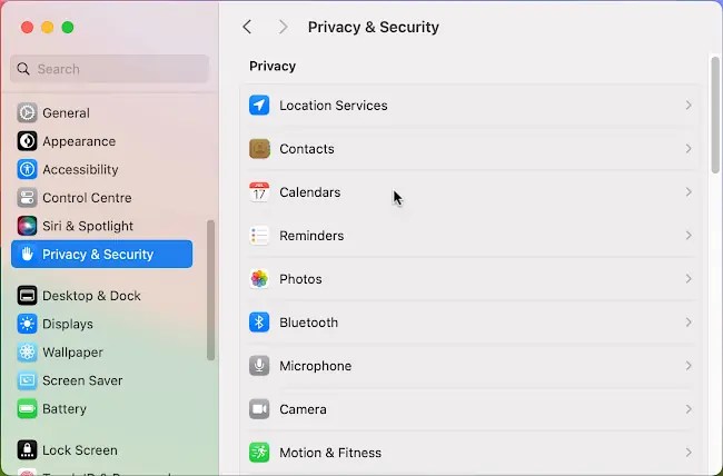 Security and privacy in the macOS System Settings app.