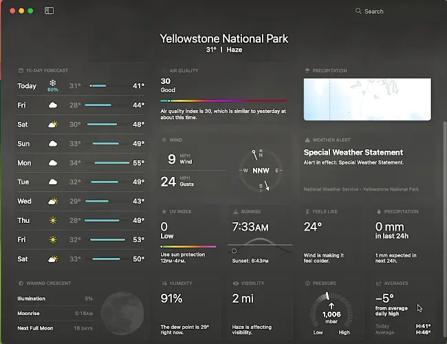 Apple Weather app in macOS Sonoma.