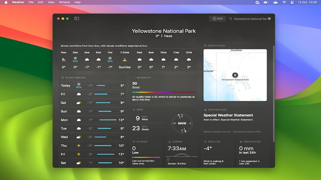 See historical temperatures and rainfall in Mac Weather app