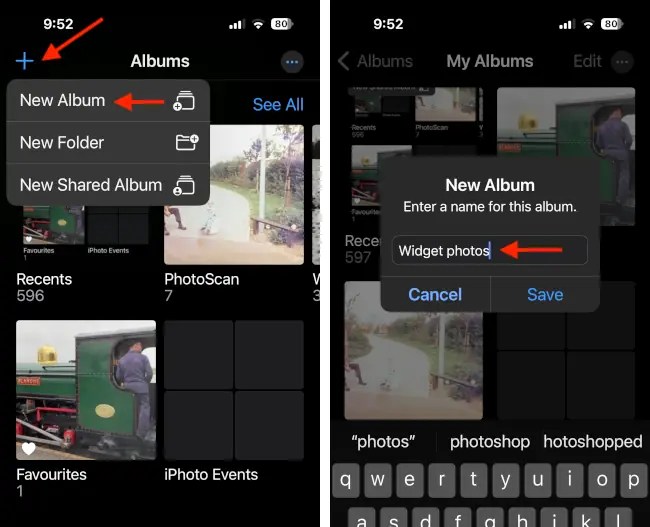 Create an album in the iPhone Photos app.
