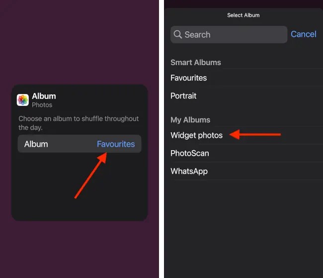 Set the Photos widget to use a Photos album.