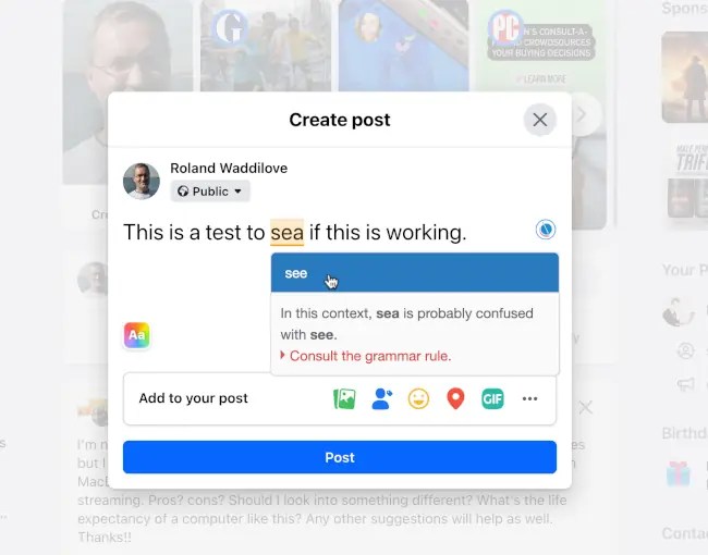 Scribens checks a social media post.