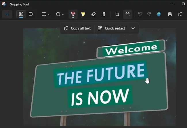 Select text in an image in Windows Text Tool.