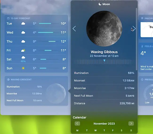 See more information about the moon in Apple Weather.