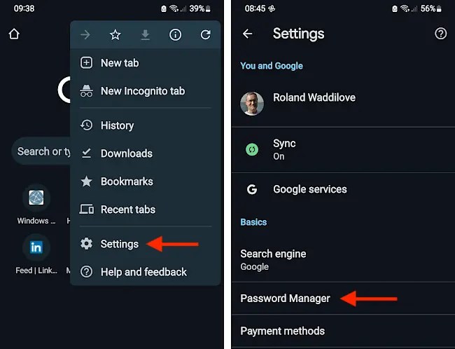 Chrome browser settings on an Android phone.