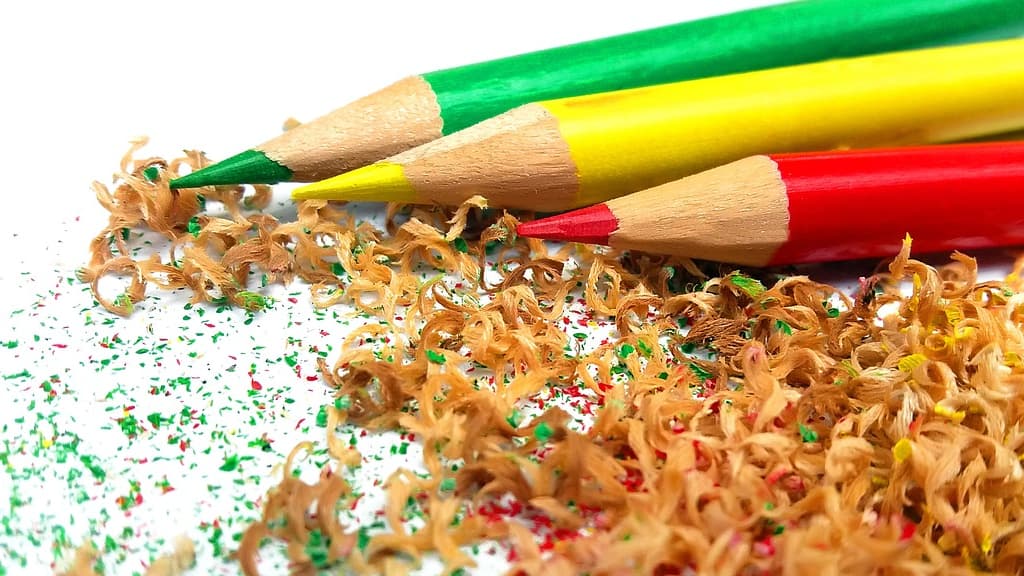 Colored pencils and pencil shavings.