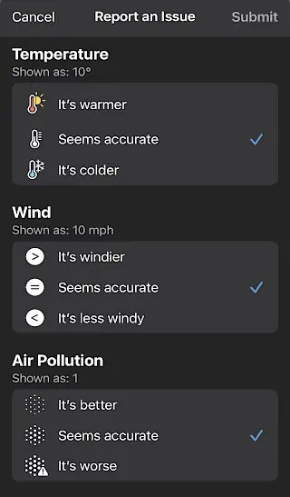 Weather reporting features in Apple Weather.
