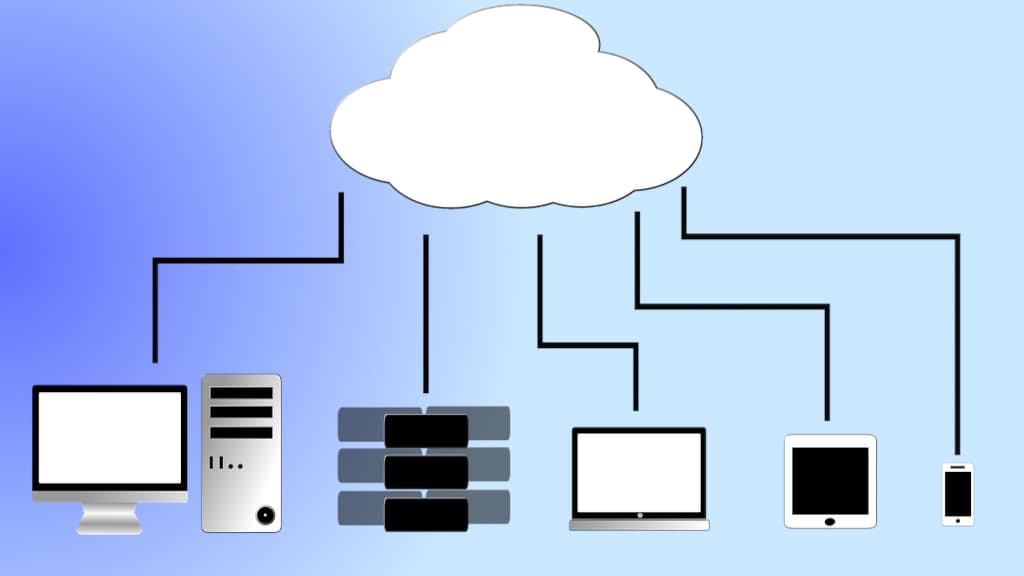 Illustration of devices connected to the cloud.