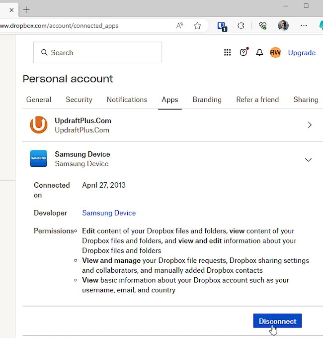 Remove apps and devices connected to Dropbox.