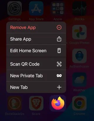 Firefox long press menu on the iPhone.