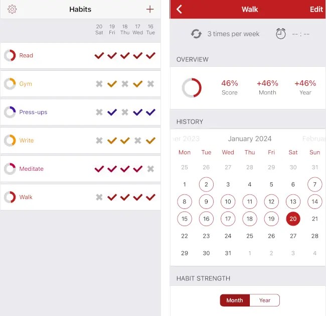 Screenshot of Habitty app for the iPhone.