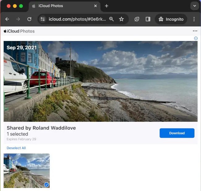 An iCloud shared photo viewed in a browser.