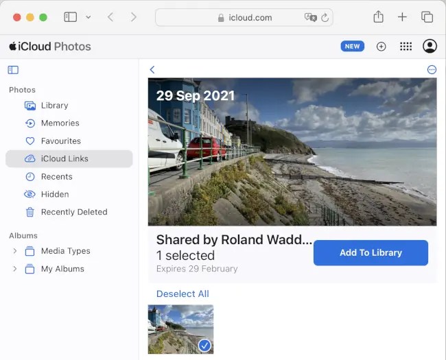 Sign-in iCloud users can add the photo to their library.
