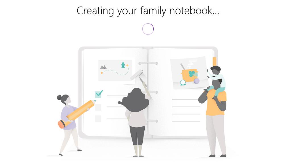 Microsoft OneNote family shared notebook illustration.